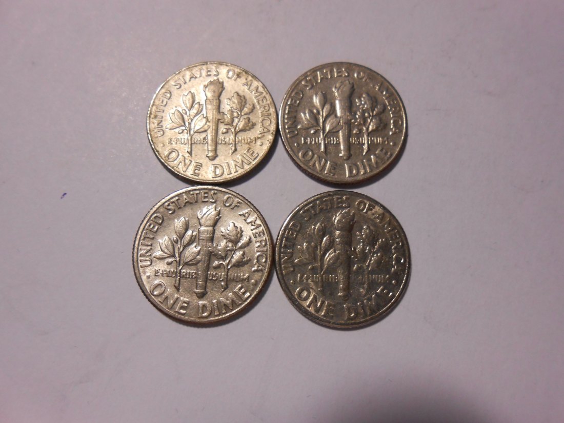  ZX13 USA 4er Lot Roosevelt Dime-10 Cent / 1966 1970D 1977D 1993D (KM# 195a)   