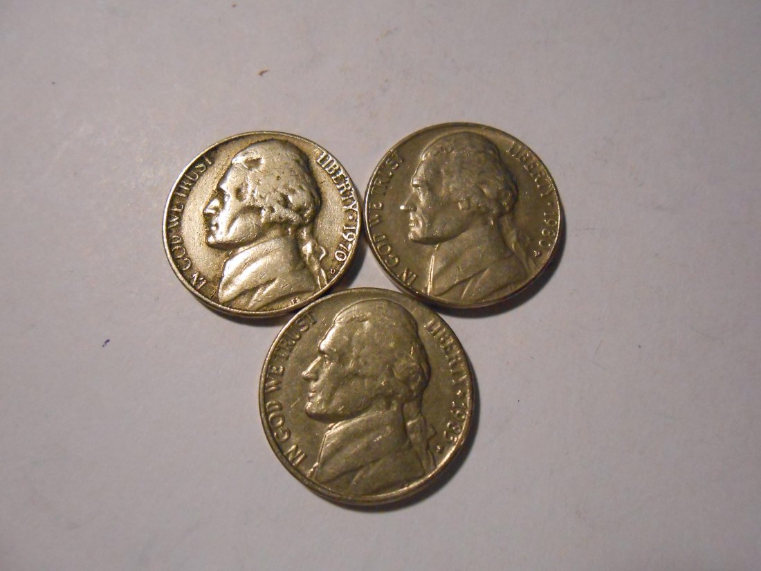  ZX18 USA 3er Lot Jefferson Nickel-5 Cent / 1970D 1980D 1983P (KM# A192)   