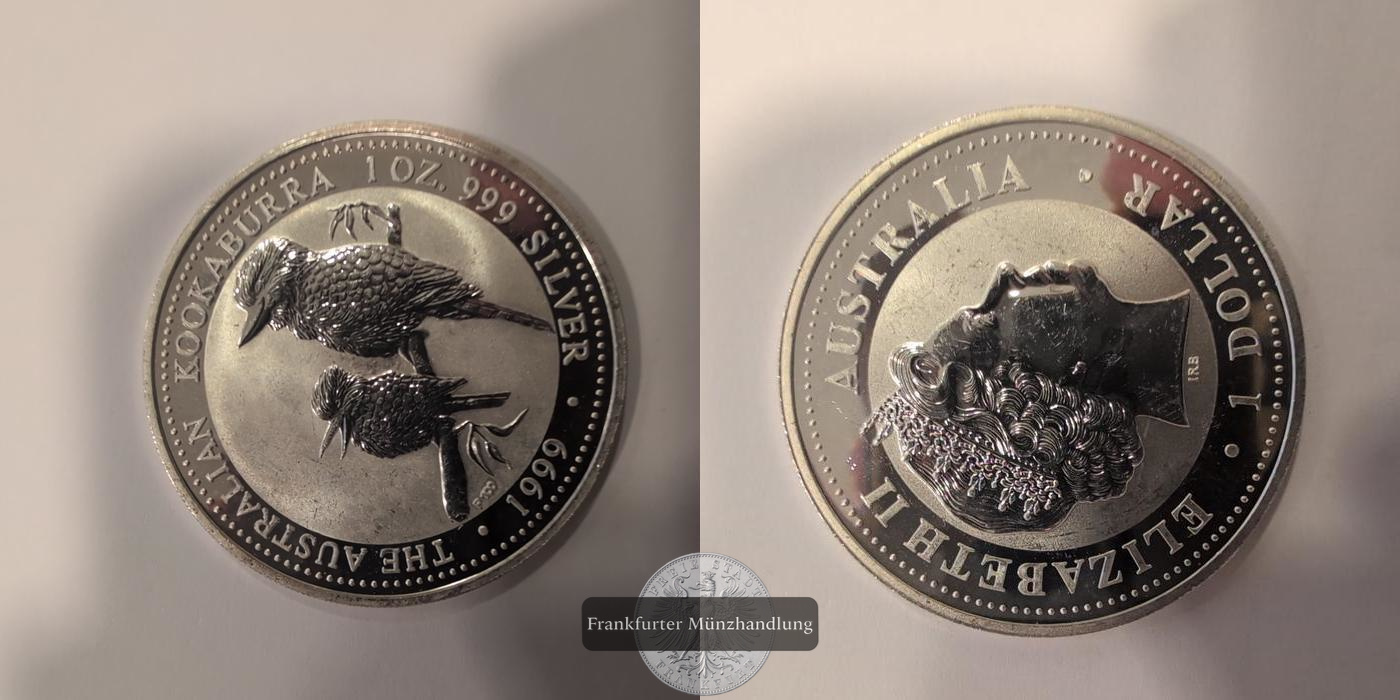  Australien 1 Dollar Elizabeth II Kookaburra 1999 FM Frankfurt KM#399 Feinsilber 31,1g   
