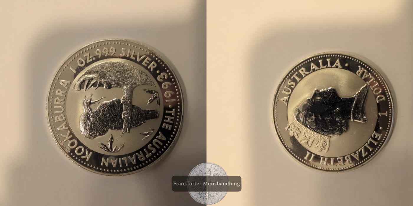  Australien 1 Dollar Elizabeth II Kookaburra 1993 FM Frankfurt KM#399 Feinsilber 31,1g   