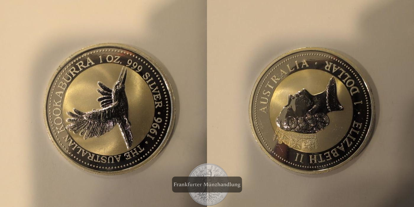  Australien 1 Dollar Elizabeth II Kookaburra 1996 FM Frankfurt KM#289 Feinsilber 31,1g   