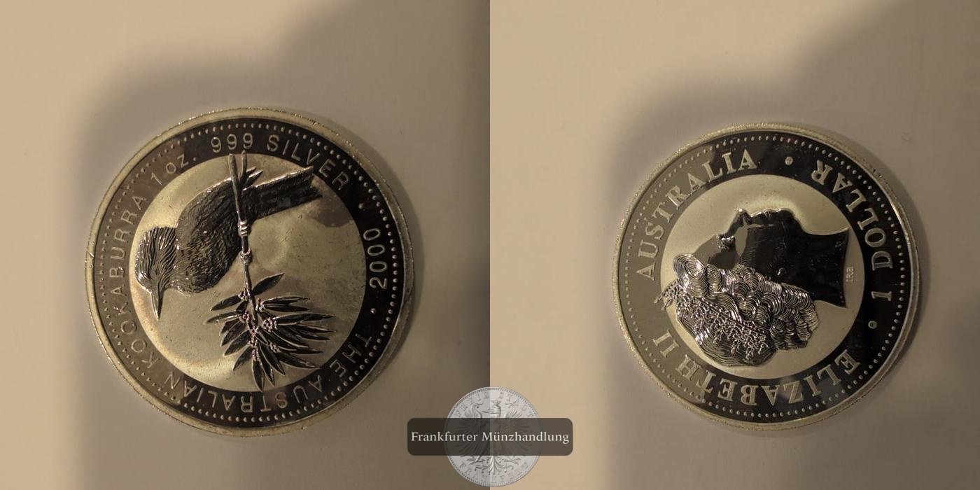  Australien 1 Dollar Elizabeth II Kookaburra 2000 FM Frankfurt KM#416 Feinsilber 31,1g   