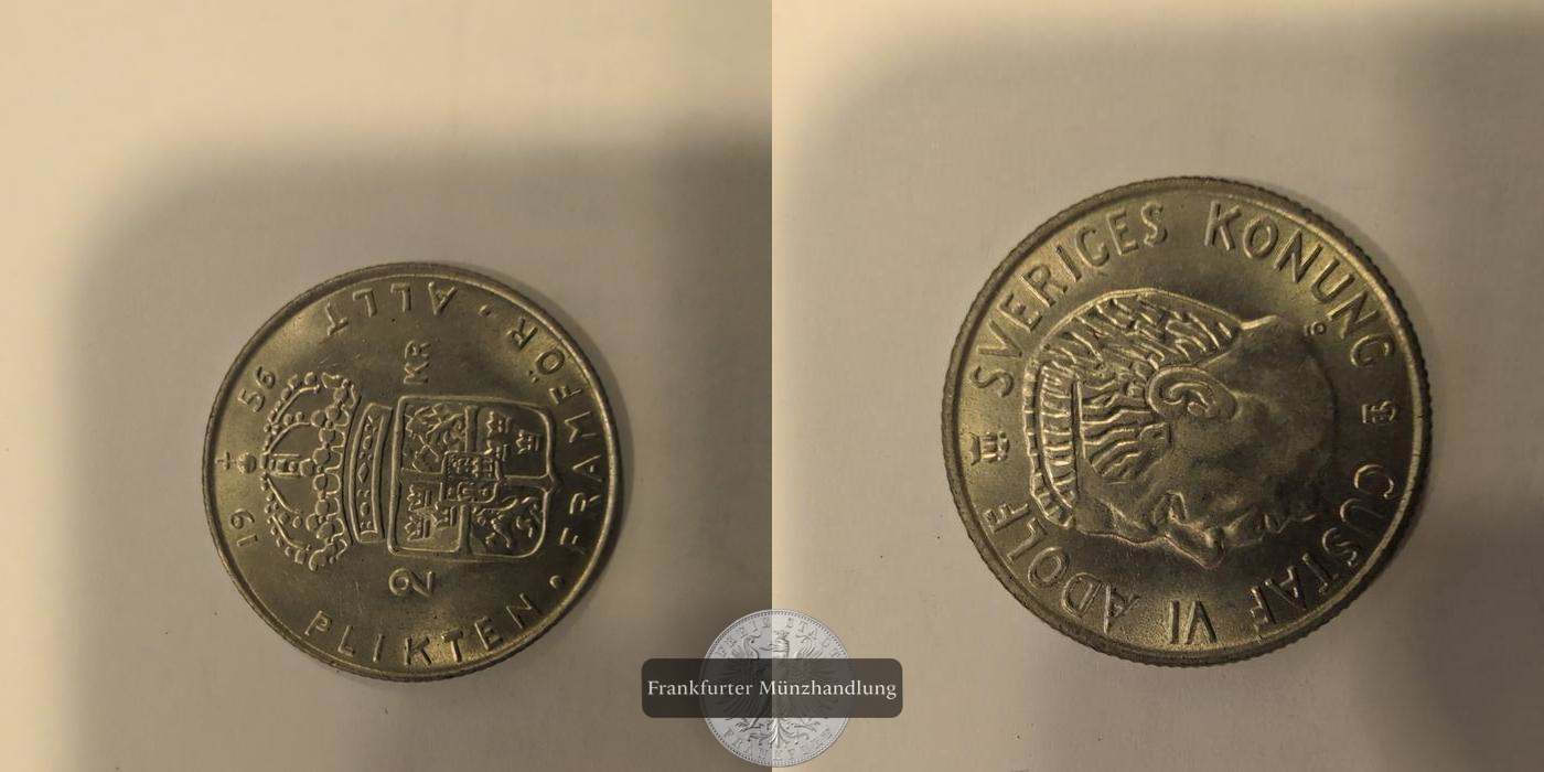 Schweden 2 Krona Gustaf VI FM Frankfurt KM# 827 Feinsilber 5,6g   