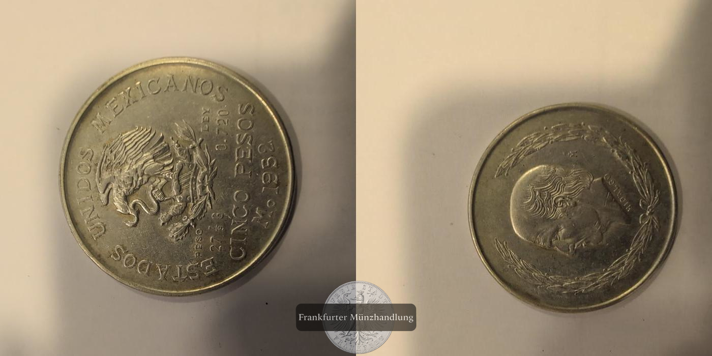  Mexiko 5 Pesos 1952 FM Frankfurt KM#467, Feinsilber 20g   
