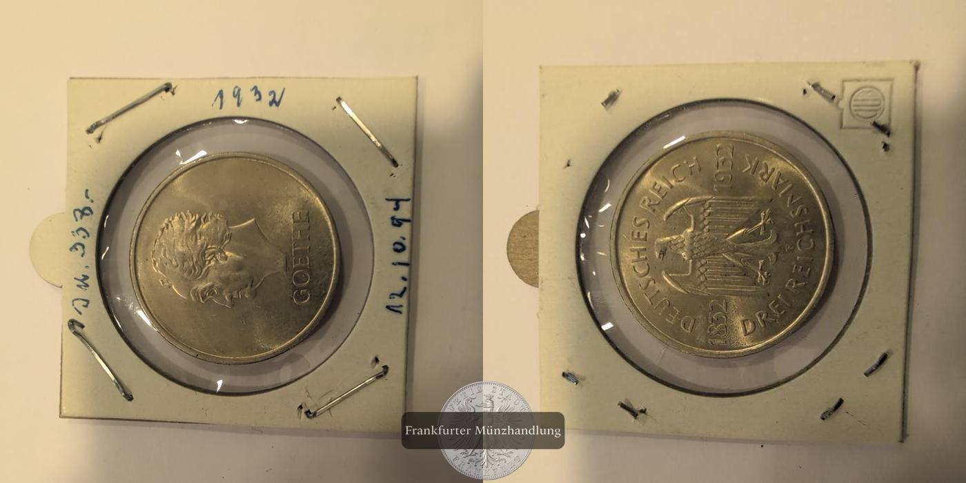  Deutschland 3 Reichsmark (Goethe) 1932 A FM-Frankfurt KM#76 Feinsilber: 7,500g   