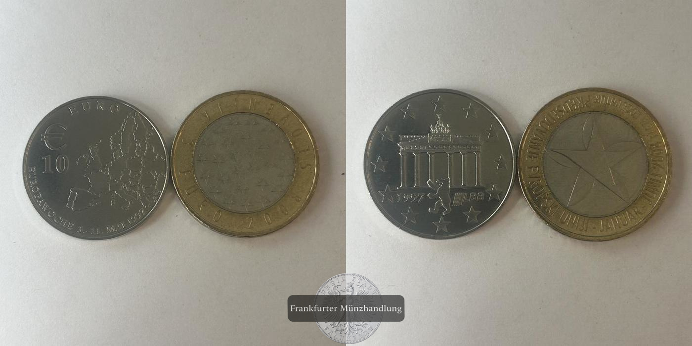  LOT: DE 10 Euro (Europawoche 1997 in Berlin) 1997, Slovenia 3 Euro 2008 KM#81 FM-Frankfurt   