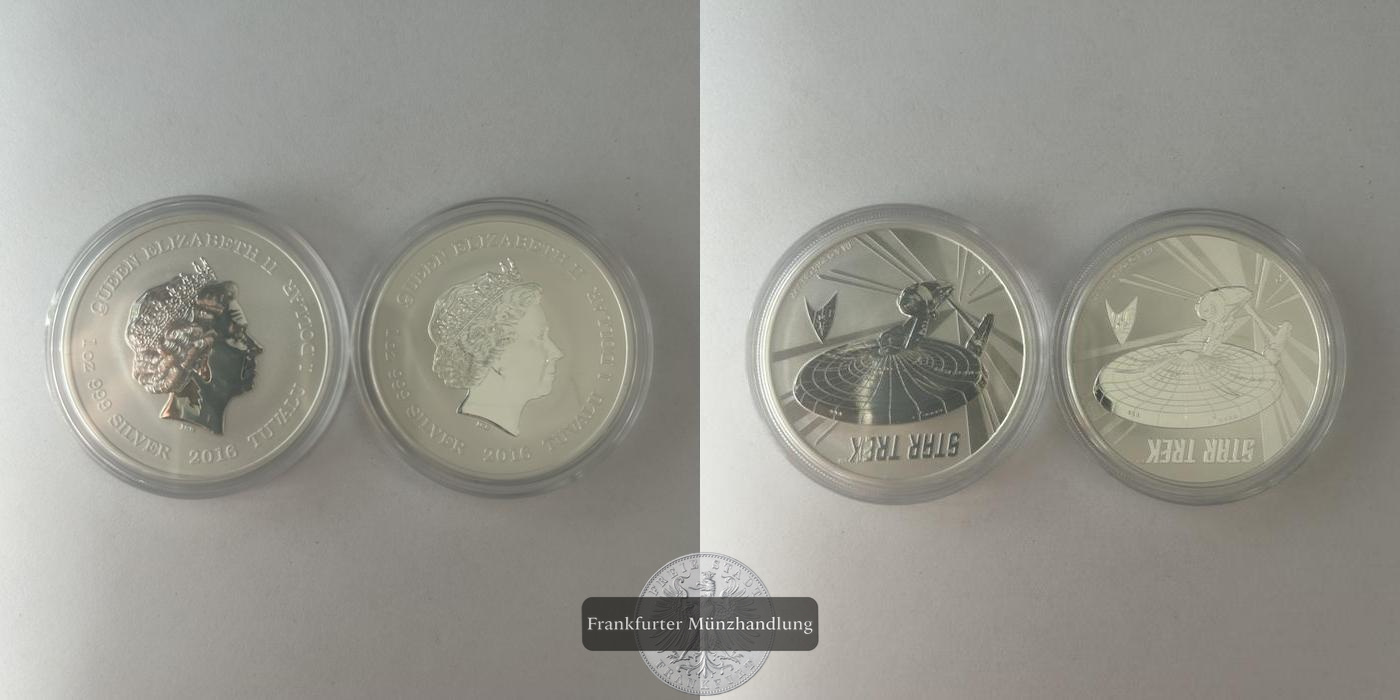  Tuvalu 2x 1 Dollar - Elizabeth II (U.S.S. Enterprise NCC-1701)2016 FM-Frankfurt Feinsilber: 31.069 g   
