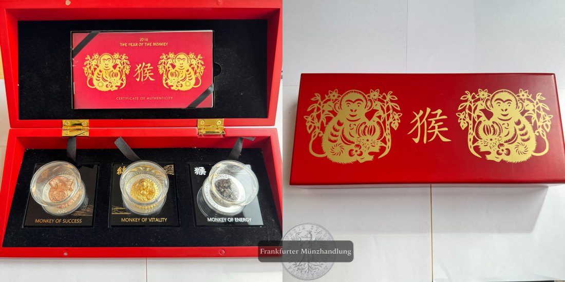  Ruanda Set 3x 500 Francs (Year of the Monkey; 3D) 2016 FM-Frankfurt Feinsilber: 93,3g   
