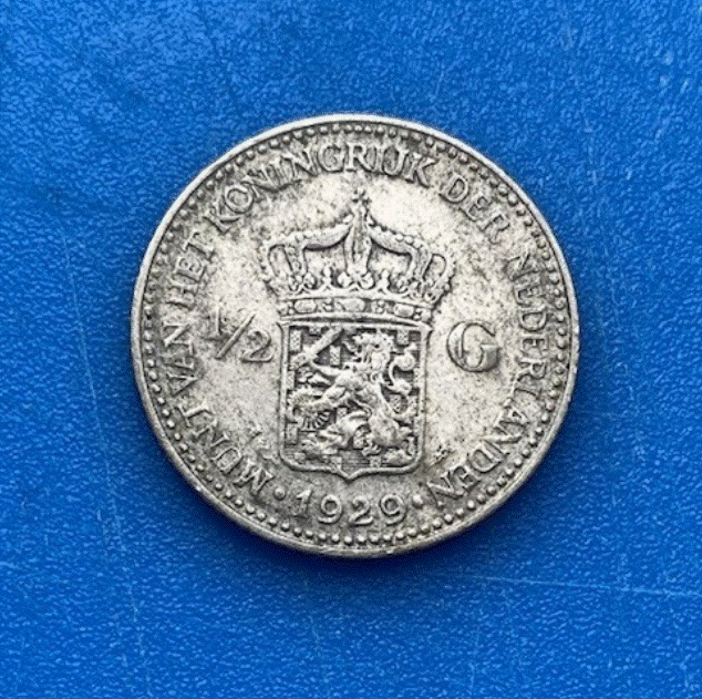  SILBER - Niederlande 1/2 Gulden 1929 Königin Wilhelmina   