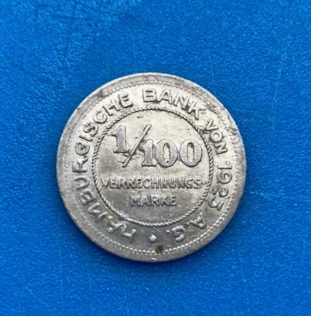  Hamburg 1/100 Verrechnungsmarke 1923 Hamburgische Bank AG Notgeld   