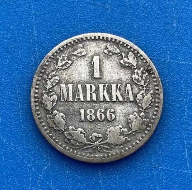  SILBER - Großfürstentum Finnland 1 Markka 1866 S Alexander II.   