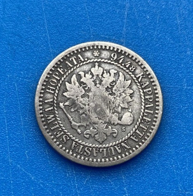  SILBER - Großfürstentum Finnland 1 Markka 1866 S Alexander II.   