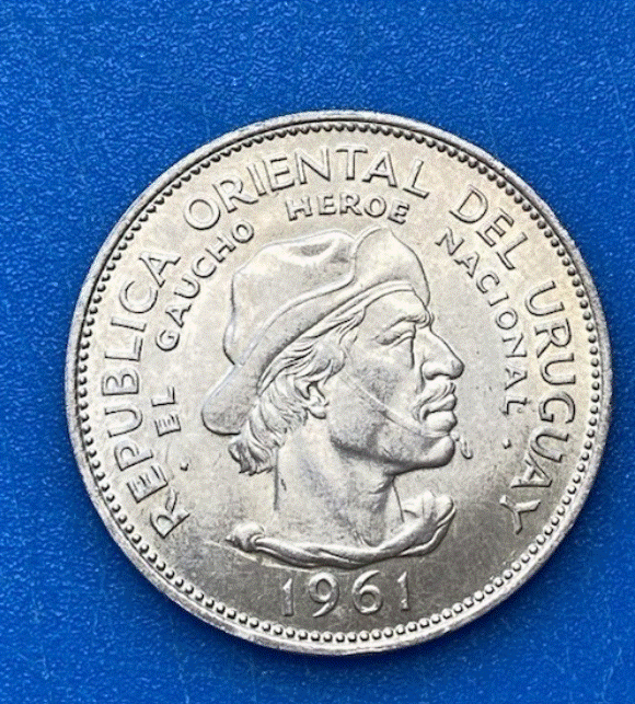  SILBER - Uruguay 10 Pesos 1961 El Gaucho | Revolution gegen Spanien   