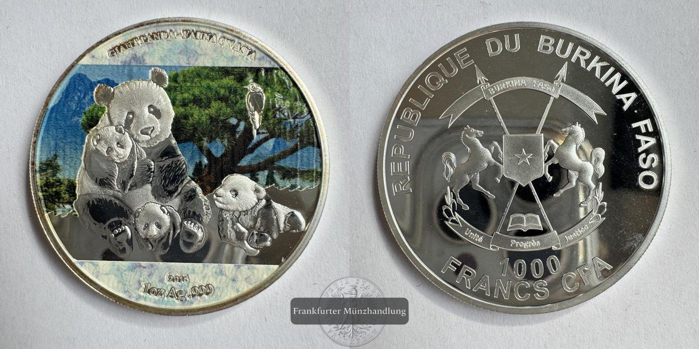  Burkina Faso 1000 Francs CFA (Giant Panda; Coloured) 2016 FM-Frankfurt Feinsilber: 31,1g   