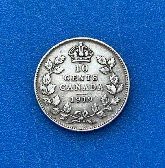  SILBER - Kanada 10 Cents 1919 George V. Krone Ahornblätter   