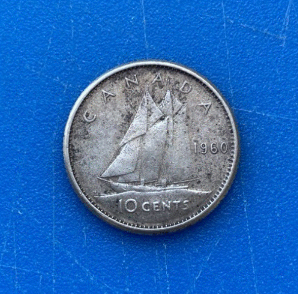  SILBER - Kanada 10 Cents 1960 Segelschiff Bluenose Queen Elizabeth II.   