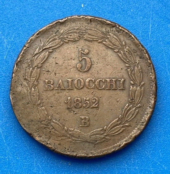  Kirchenstaat 5 Baiocchi 1852 B Papst Pius IX. Wappen Bologna   