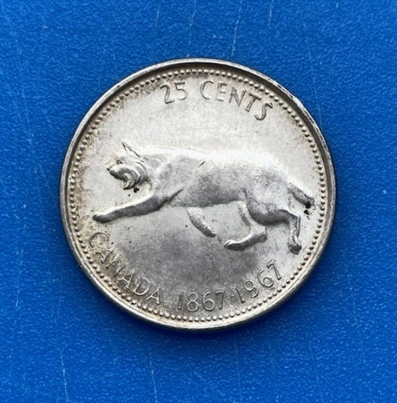  SILBER - Kanada 25 Cents 1967 100 Jahre Konföderation Luchs   