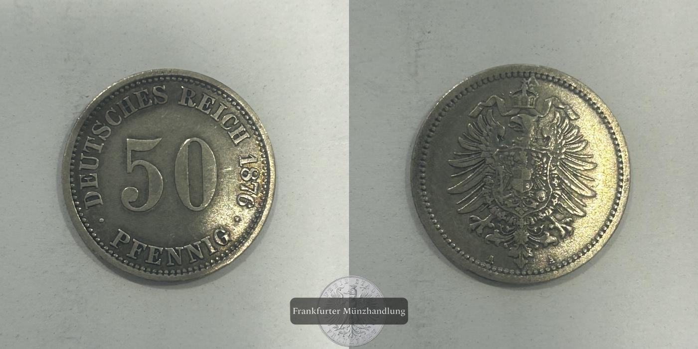 Deutschland 50 Pfennigs (type 1 - large shield) 1876 FM-Frankfurt KM#6 Feinsilber: 2,499g   