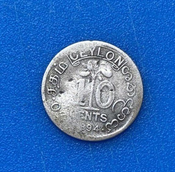  SILBER - Ceylon 10 Cents 1894 Queen Victoria Palme   