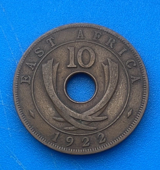  Britisch-Ostafrika 10 Cents 1922 George V. Krone Lochmünze   