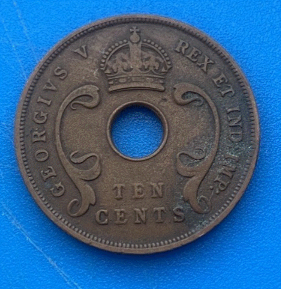  Britisch-Ostafrika 10 Cents 1922 George V. Krone Lochmünze   