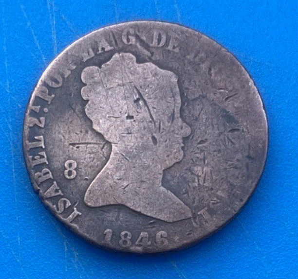  Spanien 8 Maravedis 1846 Isabel II. Wappen Kreuz Kastilien León   