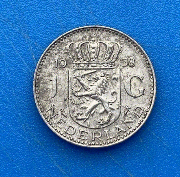  SILBER - Niederlande 1 Gulden 1958 Königin Juliana Wappen   