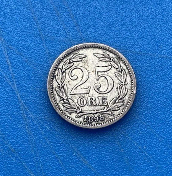  SILBER - Schweden 25 Öre 1898 König Oscar II. Monogramm   