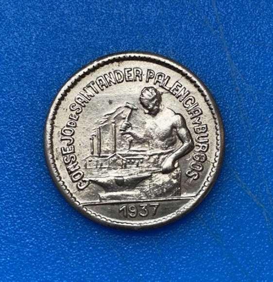  Spanien Bürgerkrieg 50 Céntimos 1937 Santander Palencia y Burgos Schmied   