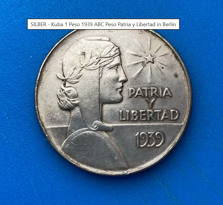  SILBER - Kuba 1 Peso 1939 ABC Peso Patria y Libertad   