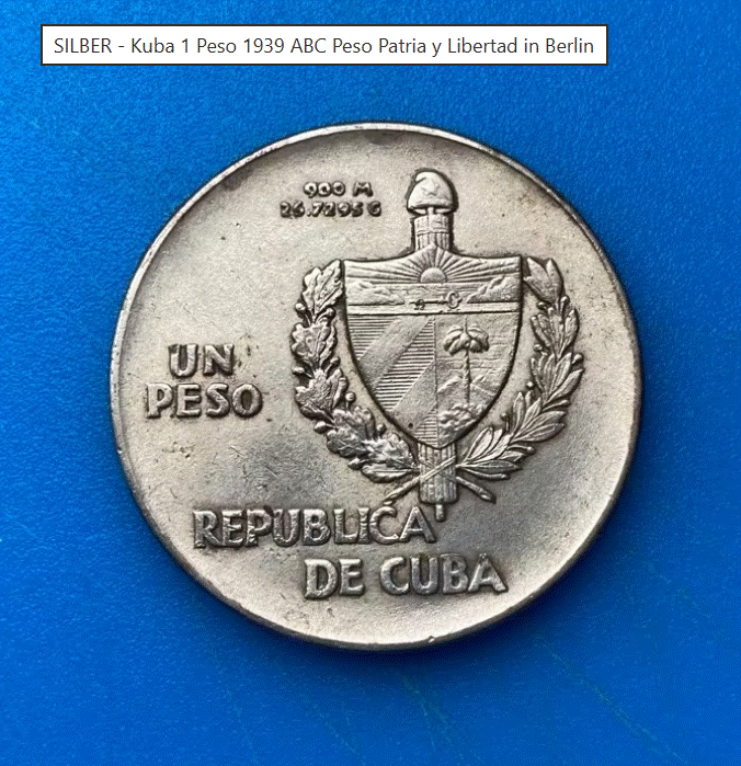  SILBER - Kuba 1 Peso 1939 ABC Peso Patria y Libertad   