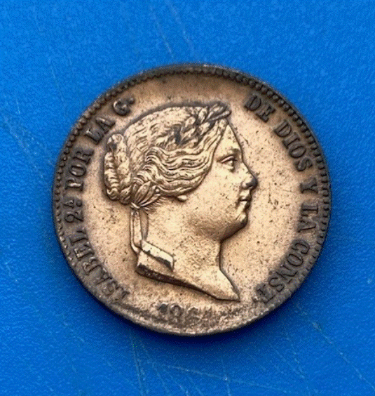  Spanien 1 Céntimo de Real 1868 Königin Isabella II. Historische Kupfermünze   