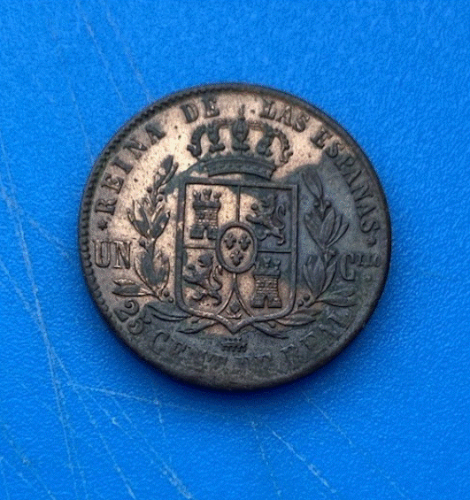  Spanien 1 Céntimo de Real 1868 Königin Isabella II. Historische Kupfermünze   