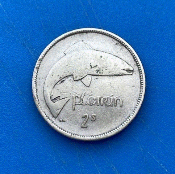  SILBER - Irland 1 Florin (2 Shillings / Flóirín) 1939 Lachs & Harfe Silbermünze   