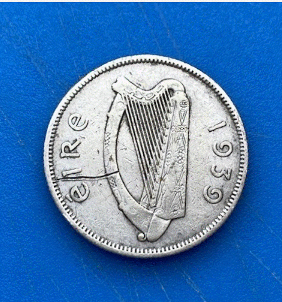  SILBER - Irland 1 Florin (2 Shillings / Flóirín) 1939 Lachs & Harfe Silbermünze   