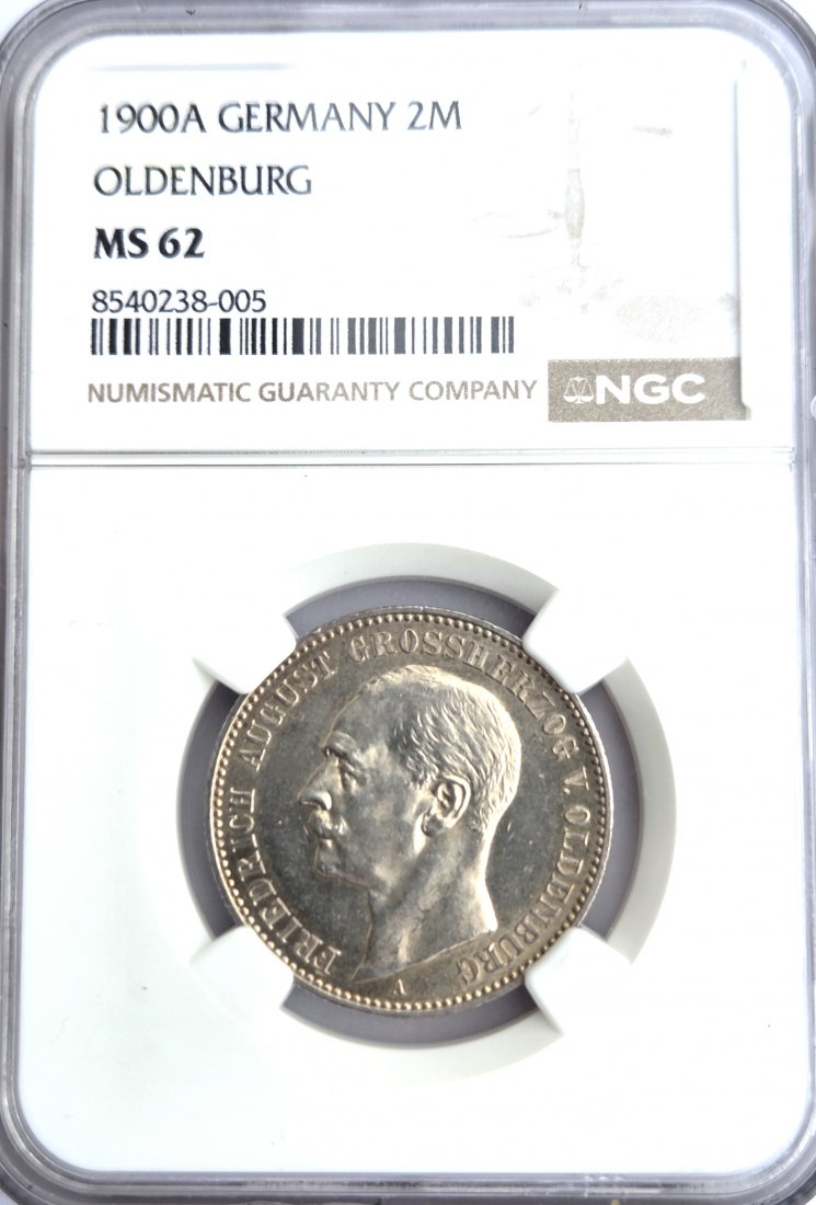 Oldenburg 2 Mark 1900 A Friedrich August 1900 - 1918 NGC MS62