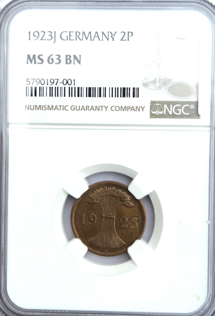 Weimar 2 Rentenpfennig 1923 J - NGC MS63 BN