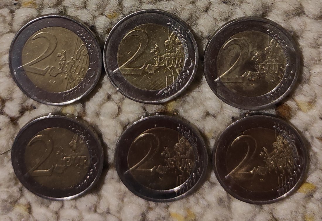  d046: Deutschland 6 x 2 verschiedene €uro Stücke aus Umlauf   