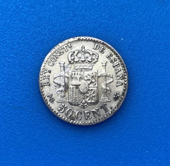  SILBER - Spanien 50 Céntimos 1892 König Alfons XIII.   