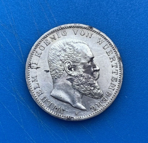  SILBER - Württemberg 3 Mark 1910 F  Wilhelm II. Deutsches Reich 900er Silber   