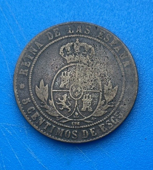  Spanien 5 Céntimos de Escudo 1868 Königin Isabel II. Historische Münze   