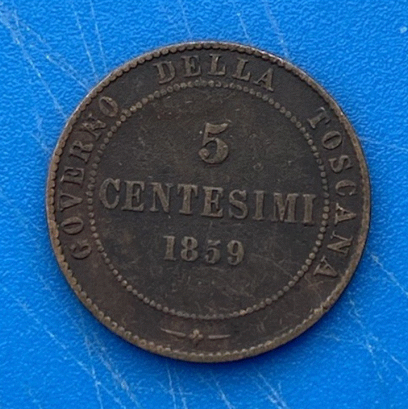  Italien 5 Centesimi 1859 | Wappen | Kupfer (BN) | Erhaltungsgrad: Gut   