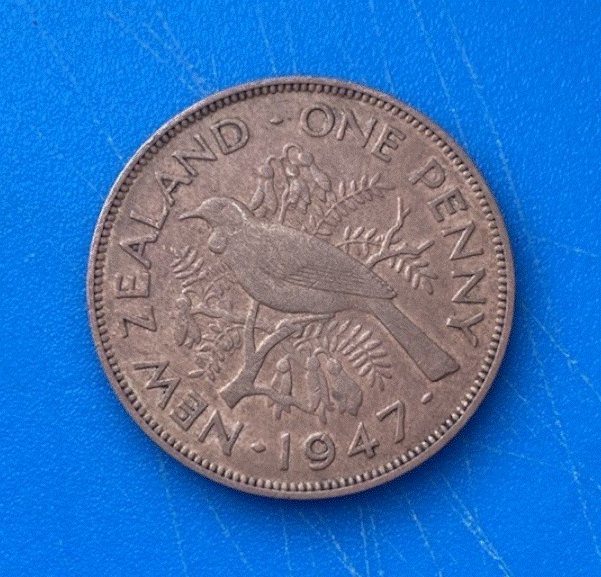  BRONZE - Neuseeland 1 Penny 1947  George VI Tui Vogel Commonwealth   