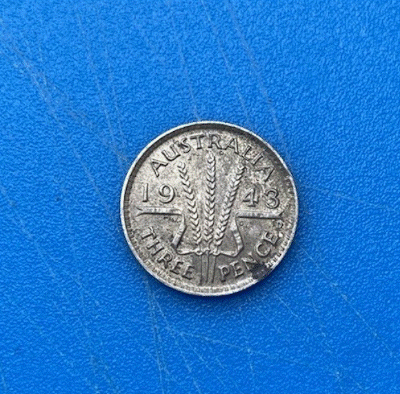  Australien 3 Pence 1943 Silbermünze Georg VI Weizenähren Sterling Silber   