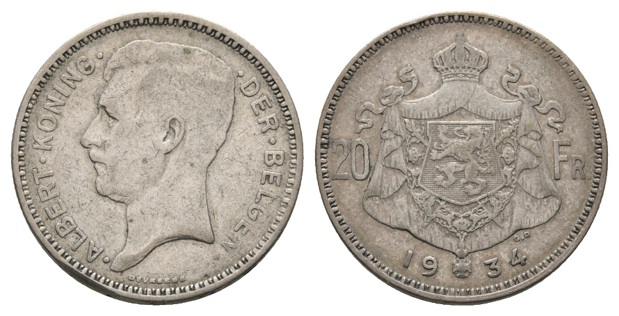  Belgien, 20 Francs 1934   