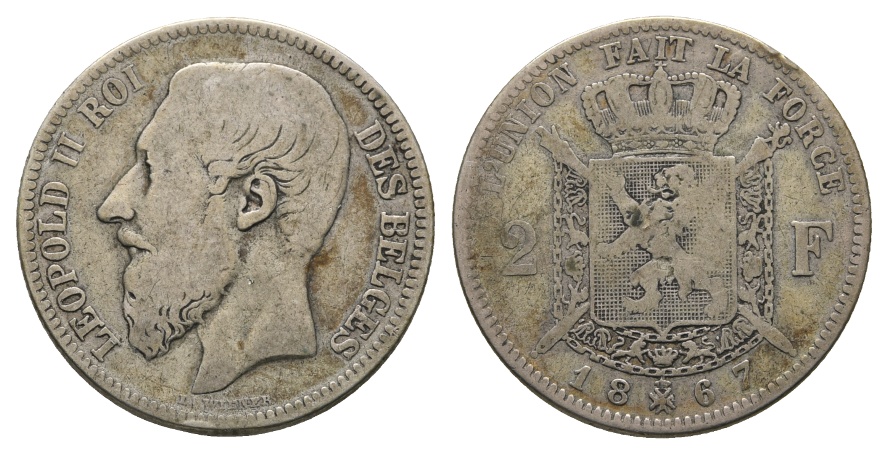  Belgien, 2 Francs 1867   
