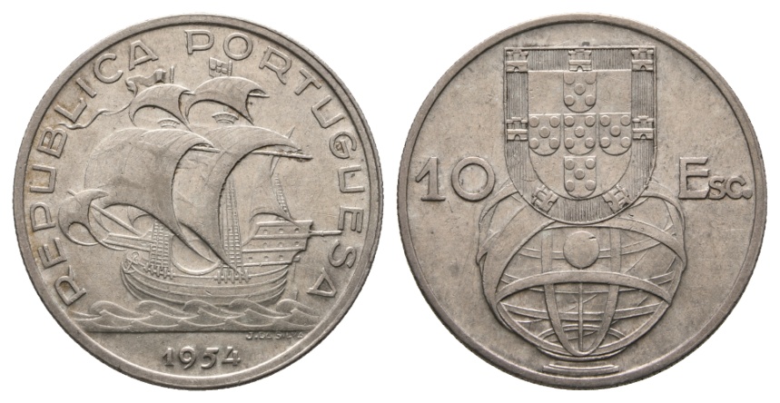  Portugal, 10 Escudos 1954   