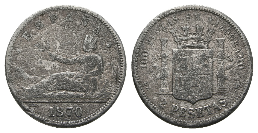  Spanien, 2 Pesetas 1870   