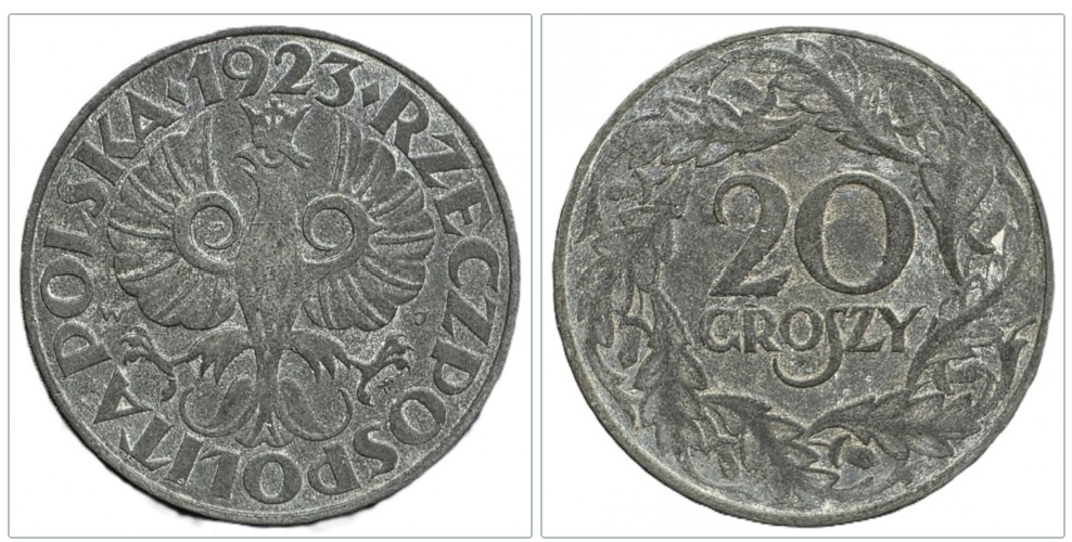  Polen 20 Groszy 1923 Zink / nicht magnetisch   